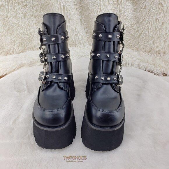 Ashes Bat Buckle 3.5" Platform Goth Punk Boots Restocked - Picture 10 of 12